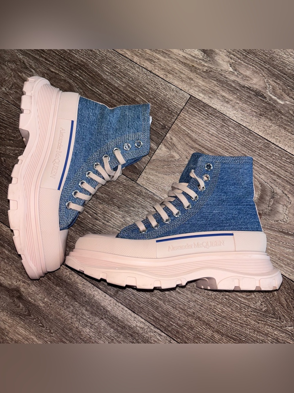 Alexander McQueen Denim High-Top Sneakers with Beige Platform Size 37.5